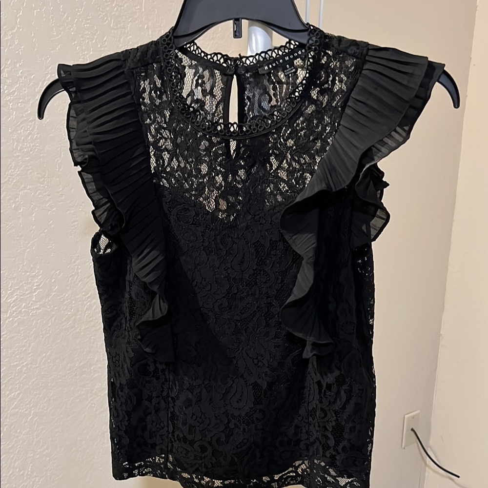 Haute Monde Black Ruffled Lace Blouse